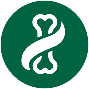 green circle with white bone cartoon inside
