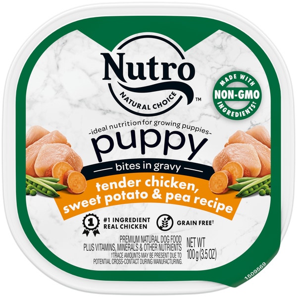 Puppy Tender Chicken, Sweet Potato & Pea Recipe Bites in Gravy image 1
