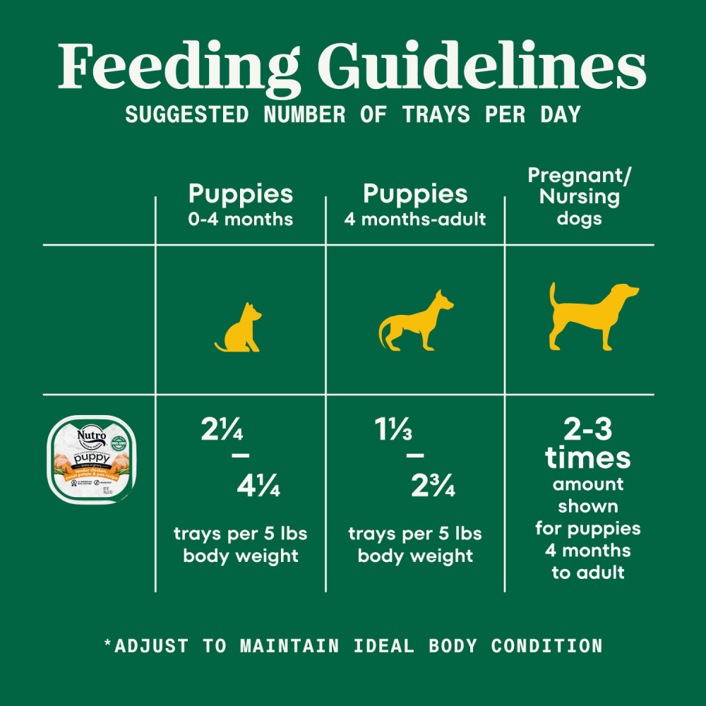 Puppy Tender Chicken, Sweet Potato & Pea Recipe Bites in Gravy feeding guidelines image