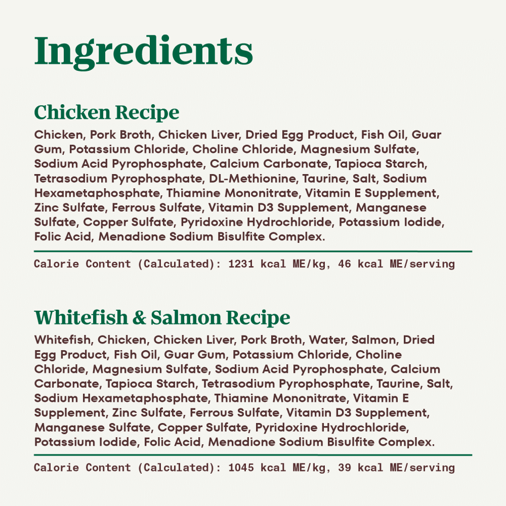 Kitten Chicken Flavor and Whitefish and Salmon Recipe ingredients image