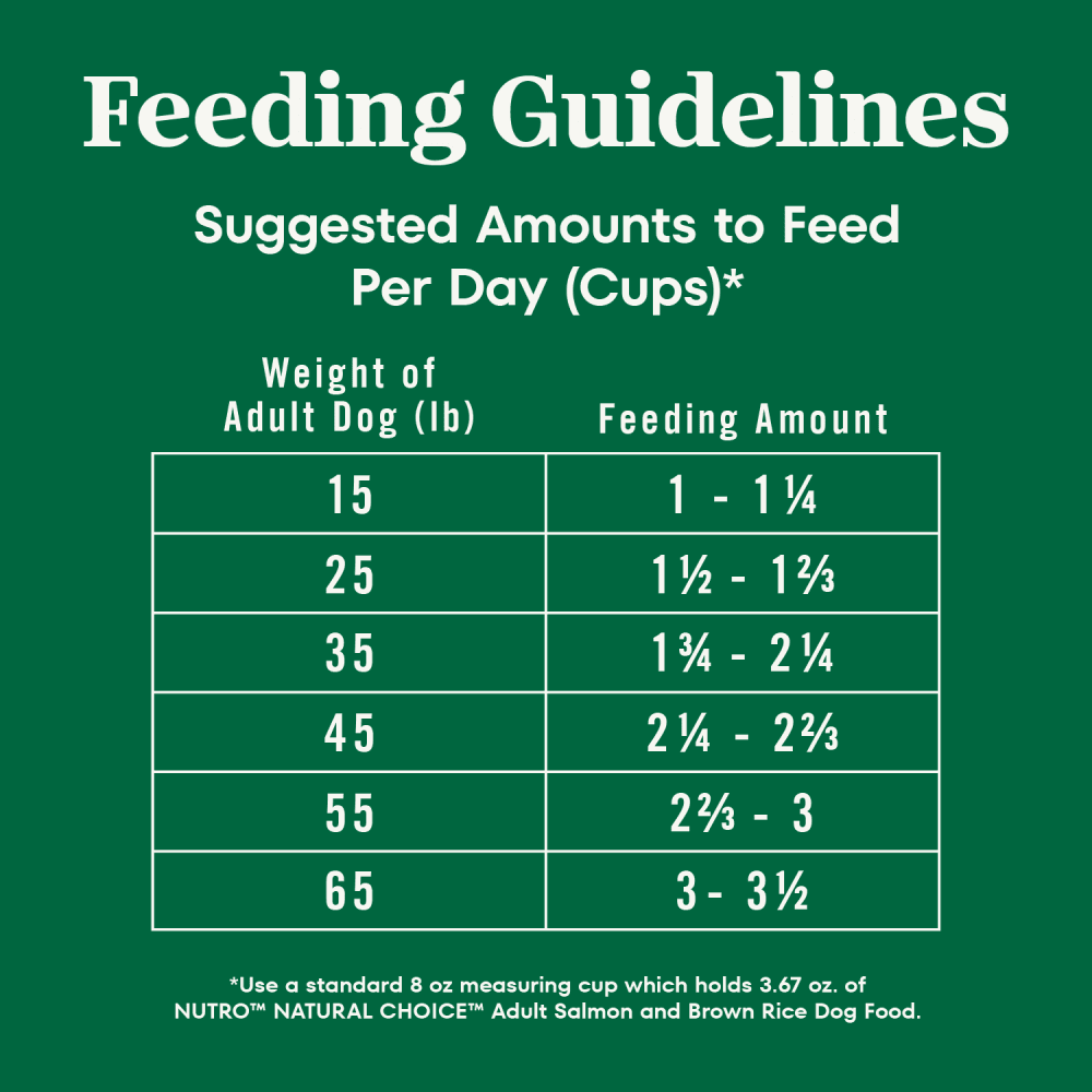 Natural Choice Adult Dry Dog Food, Salmon & Brown Rice Recipe feeding guidelines image