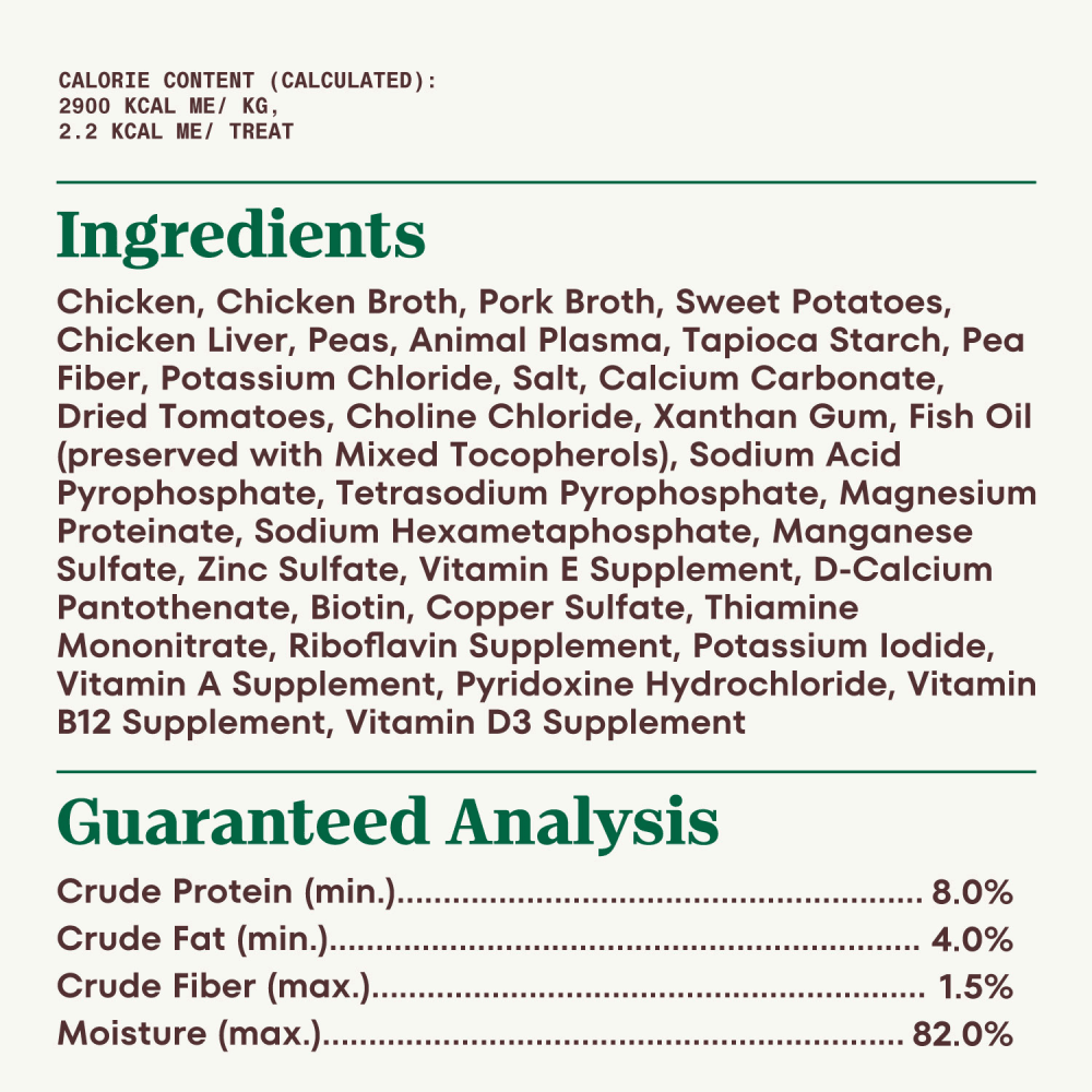 Puppy Tender Chicken, Sweet Potato & Pea Recipe Bites in Gravy guaranteed analysis image