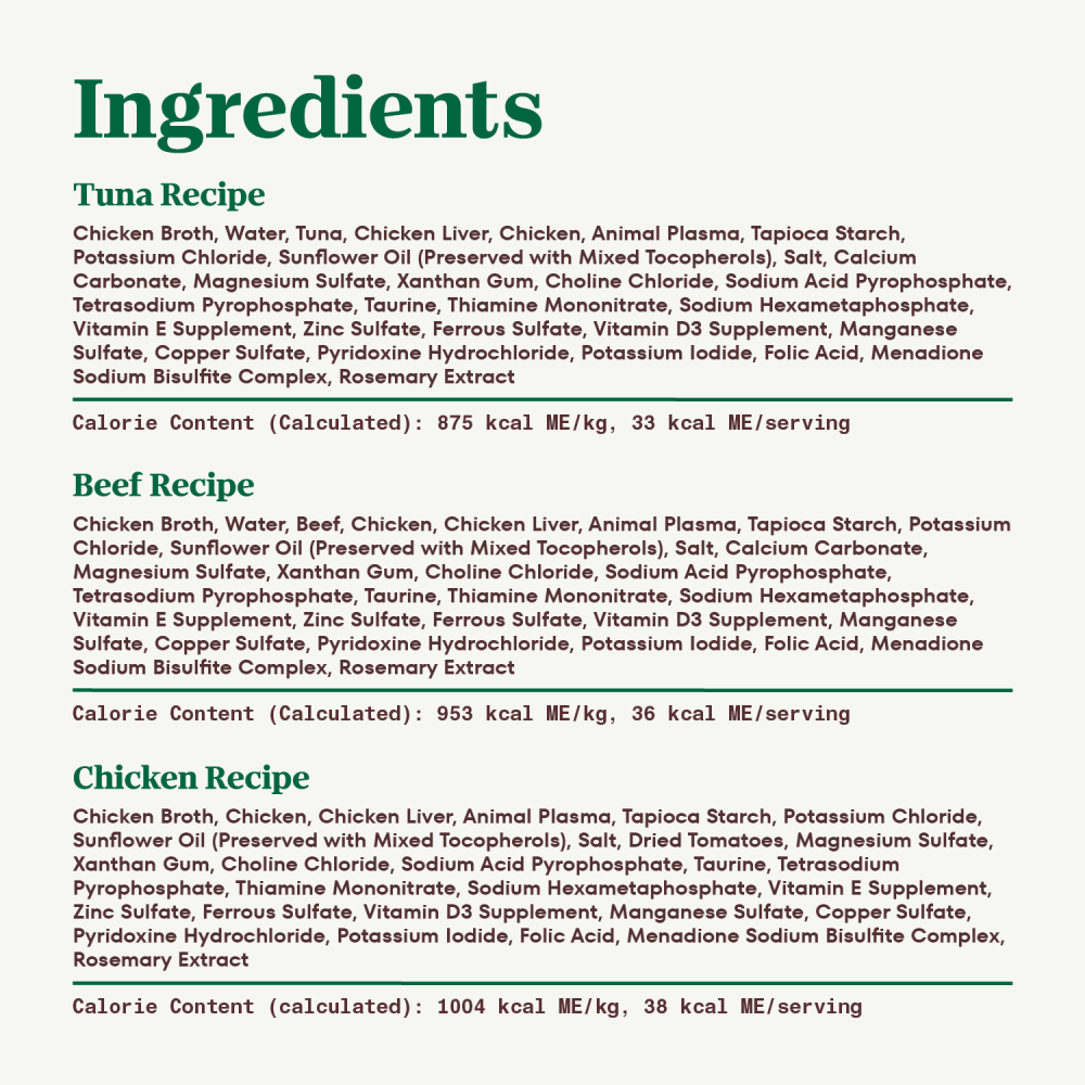 Cuts in Gravy Beef Recipe, Tuna Recipe and Chicken Recipe Variety Pack ingredients image