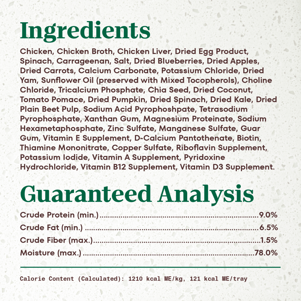 Chicken Entreé topped with Bites of Real Chicken & Spinach ingredients image