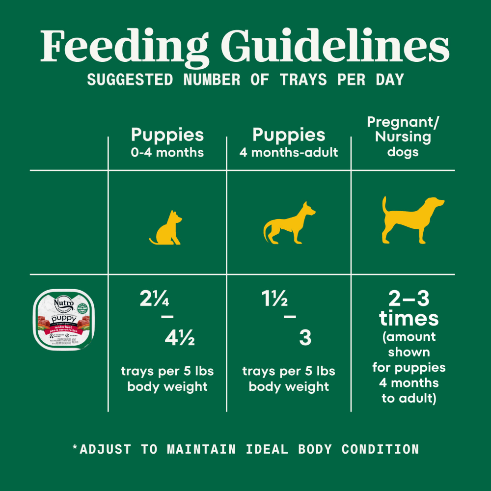 Puppy Tender Beef, Pea & Carrot Bites in Gravy Recipe feeding guidelines image